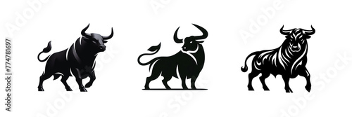 Set of Silhouette icon of Bull illustration, isolated over on transparent white background