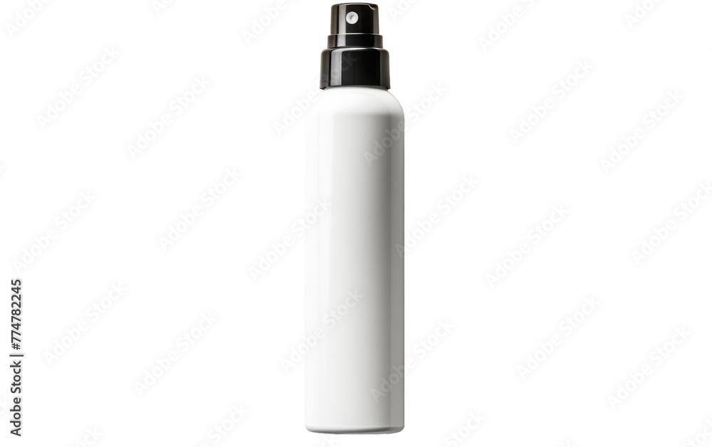 A sleek white bottle with a mysterious black cap against a pristine white backdrop A sleek white bottle with a mysterious black cap against a pristine white backdrop