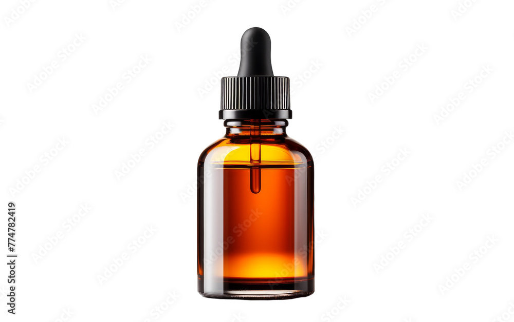 Brown glass bottle with a dropper on a wooden surface Brown glass bottle with a dropper on a wooden surface