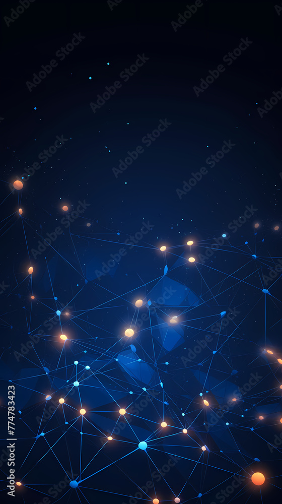 Connected lines and dots on dark blue background Connected lines and dots on dark blue background