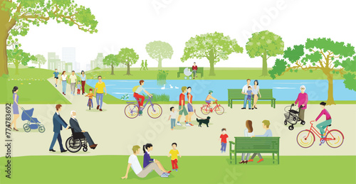 Erholung im Park  mit Familien und andere Personen, Illustration