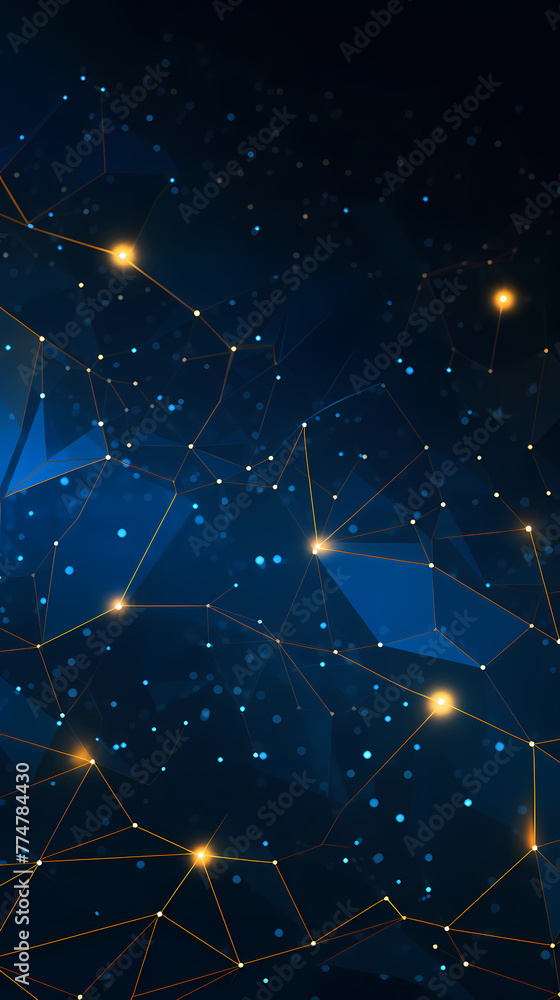 Fototapeta premium Connected lines and dots on dark blue background