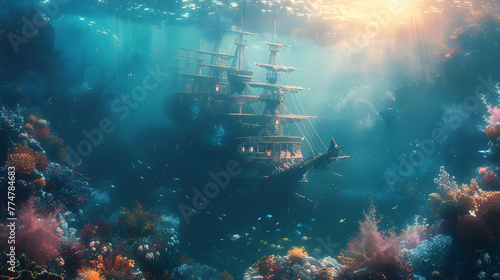 Pirate ship Nautical Cute on a quest for the legend of the lost city of Atlantis © Samon