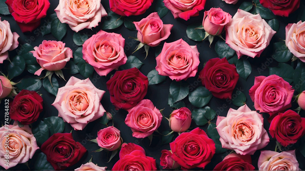 Classic Beauty: Red and Pink Roses on a Black Background Classic Beauty: Red and Pink Roses on a Black Background