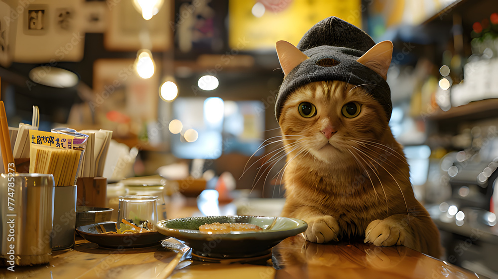 cat in a restaurant. Generative AI