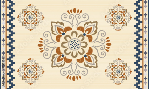 Navajo tribal vector pattern. Native American ornament. Ethnic South Western decor style. Boho geometric ornament.Ikat floral paisley embroidery blanket, rug. Woven carpet