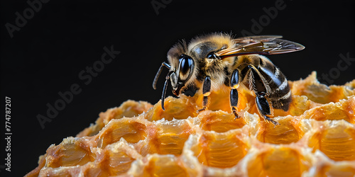 pollination concept,a bee on work collecting nector  photo