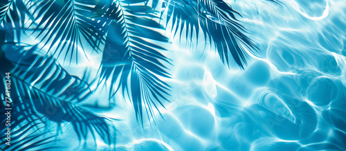 A blue ocean with palm trees and water