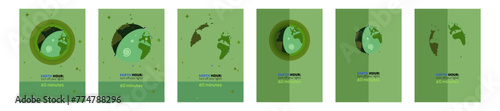 Earth hour. Turn off your lights. Set of ecology and environment poster vector illustration.