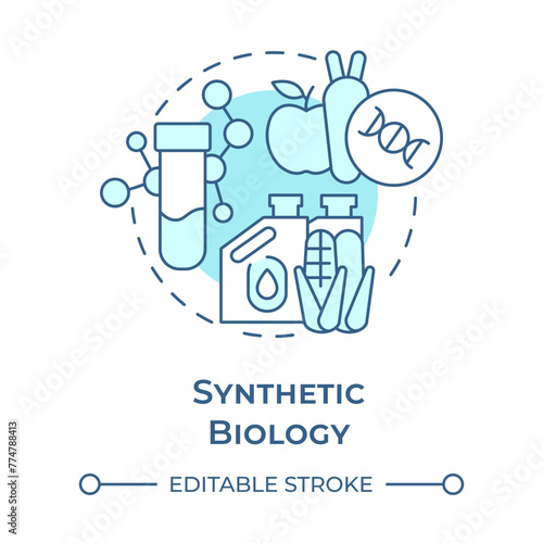 Synthetic biology soft blue concept icon. Genetic engineering. Food science. Organic chemistry. Round shape line illustration. Abstract idea. Graphic design. Easy to use in presentation