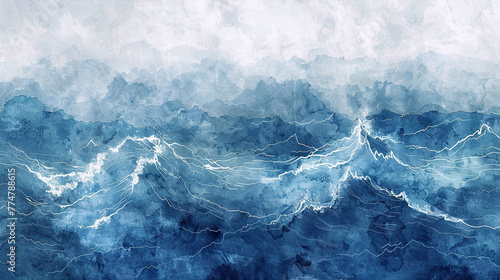 Watercolor drawing of waves and clouds. Abstract watercolor background.