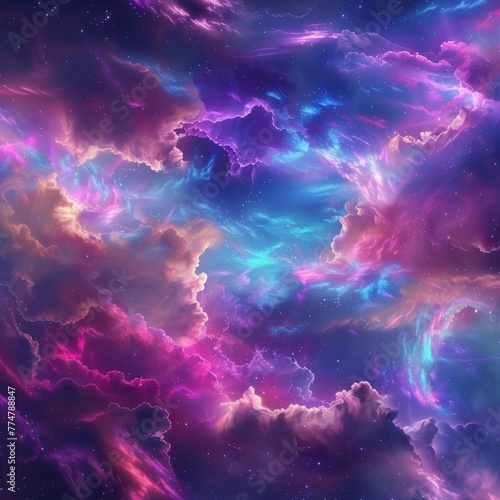 a beautiful magical sprkling clouds, neon magical clouds in space texture photo
