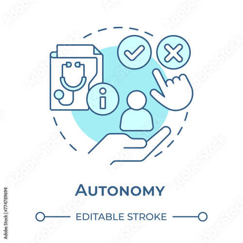 Autonomy soft blue concept icon. Principle of bioethics. Patient right to choose. Informed decision making. Round shape line illustration. Abstract idea. Graphic design. Easy to use in presentation