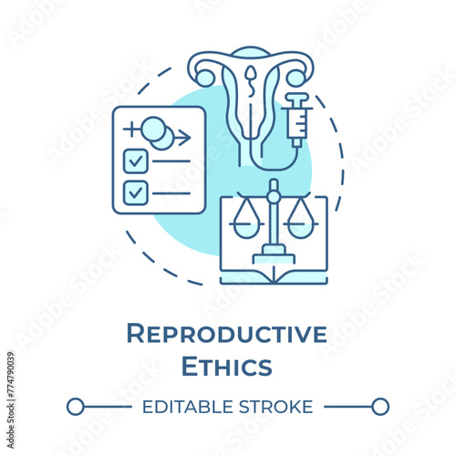 Reproductive ethics soft blue concept icon. Fertility treatment. Informed consent. Medical law. Round shape line illustration. Abstract idea. Graphic design. Easy to use in presentation