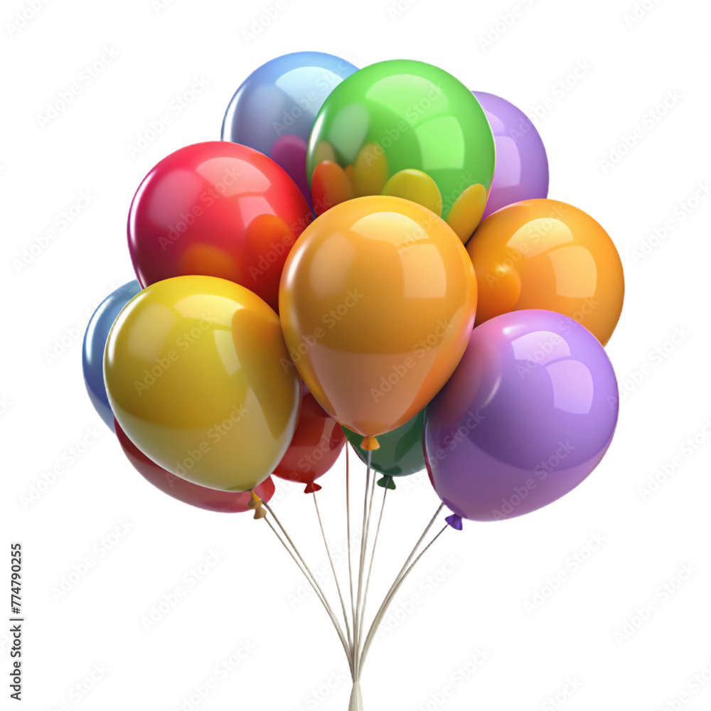 Balloon set isolated on transparent background, Set of colorful realistic helium balloons on transparent background, Colorful bunch of balloons floating in the air
