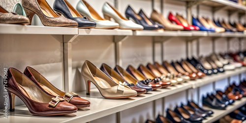 shelves with women's shoes,