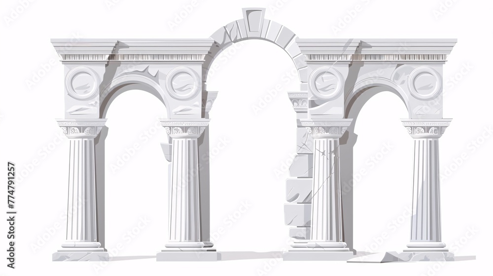 Obraz premium Medieval arches and pillars of white marble, reminiscent of ancient Greek, Roman, and Arabian architecture, adorn the entrance to a majestic castle.