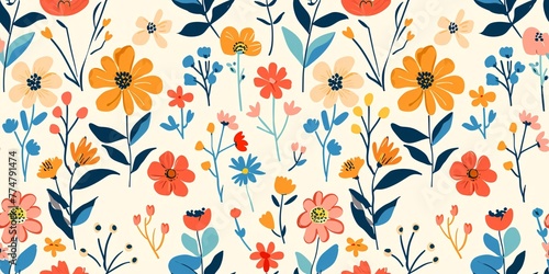 Vibrant floral design with playful nature-inspired shapes for a fun children s wallpaper.