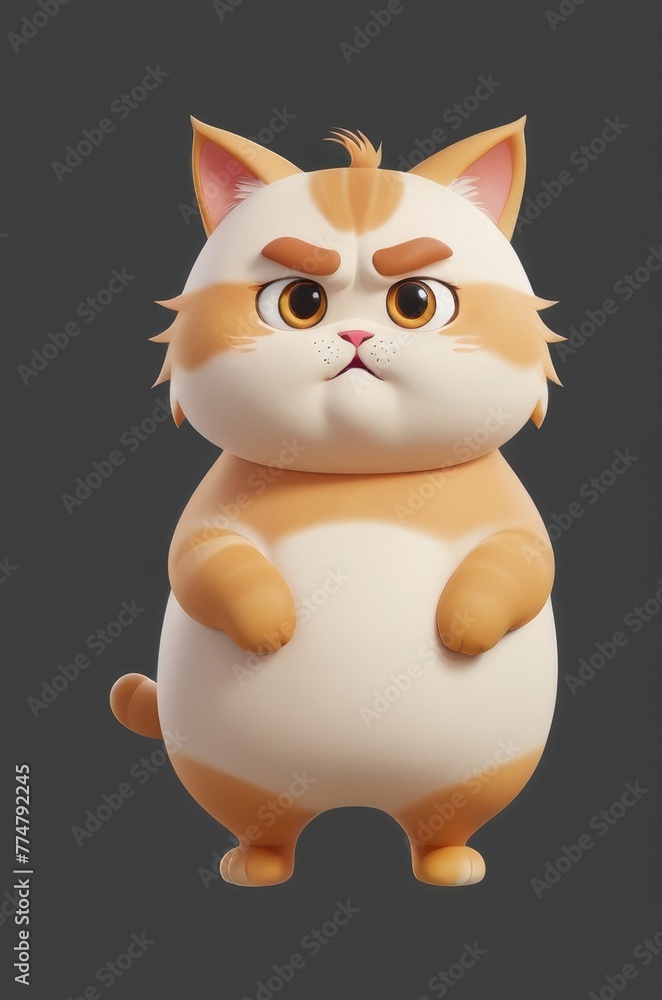 Obraz premium cartoon funny cat on grey background, vertical