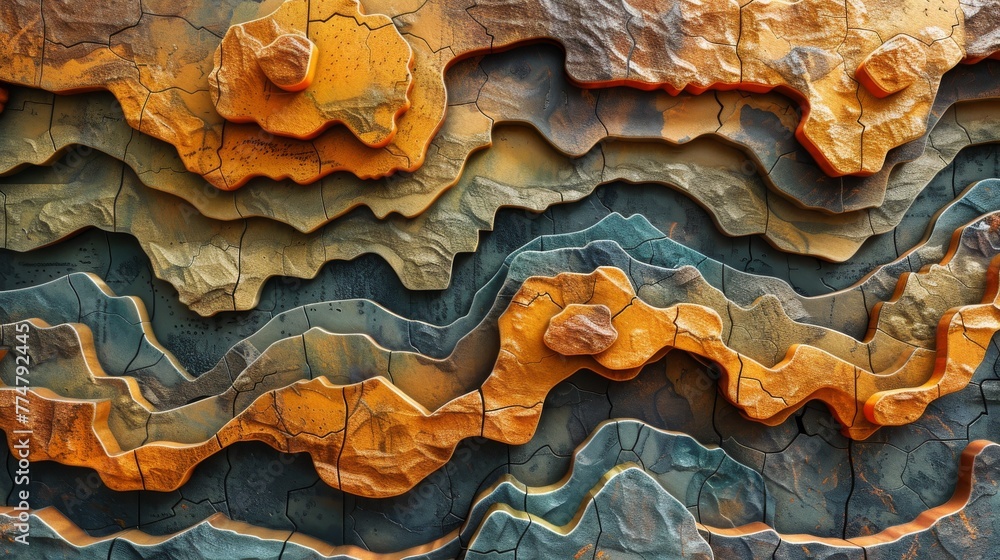Aerial topographic map pattern, detailing the varied terrains of Wildlands from mountains to jungles and deserts, with elevation lines and waypoints created with Generative AI Technology
