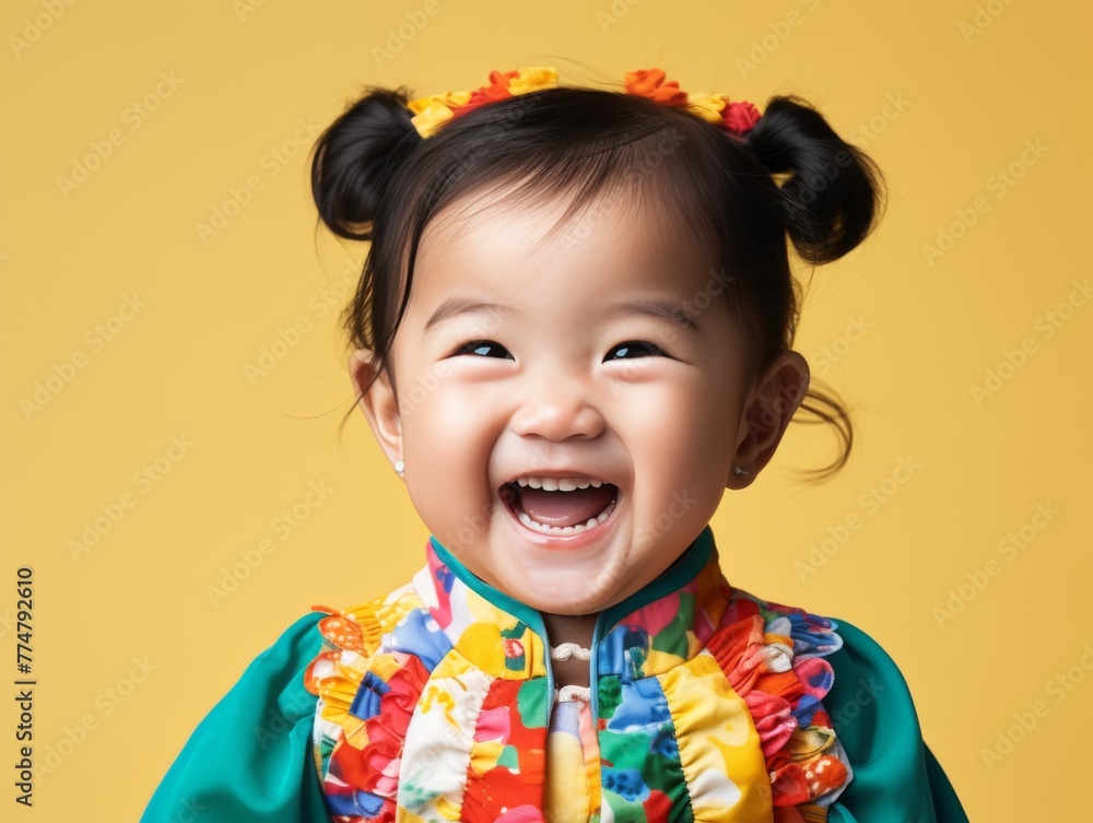 Little Girl Smiling in Colorful Dress Little Girl Smiling in Colorful Dress