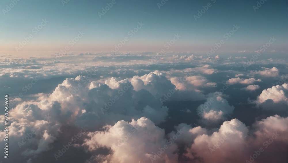 Cloudscape in soft, muted pastels. Minimalist wallpaper for social media. Skyview above serene clouds. Tranquil and simple.