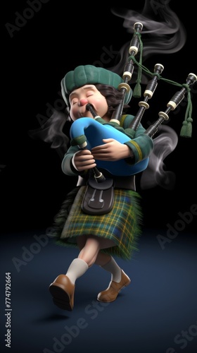 Bagpipes being played passionately 3d render