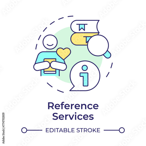 Reference services multi color concept icon. Personalized recommendations. Customer satisfaction. Round shape line illustration. Abstract idea. Graphic design. Easy to use in infographic, blog post