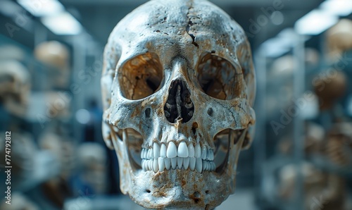 A skull in a laboratory photo