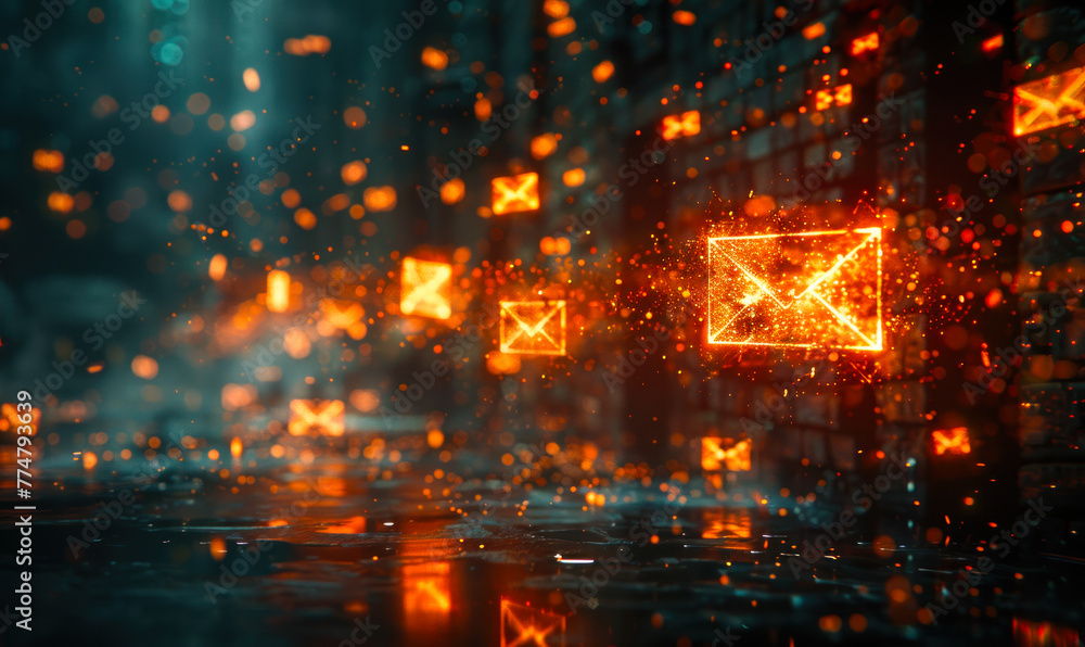 Abstract digital representation of inboxes overwhelmed by a surge of unidentified or potentially malicious emails, symbolizing the risk of cyber threats and the need for robust email security measures Abstract digital representation of inboxes overwhelmed by a surge of unidentified or potentially malicious emails, symbolizing the risk of cyber threats and the need for robust email security measures