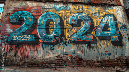 graffiti art on an outdoor wall showing "2024"