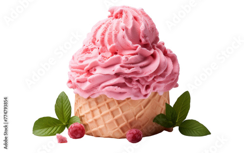 A delicious ice cream cone covered with vibrant raspberries © yousaf
