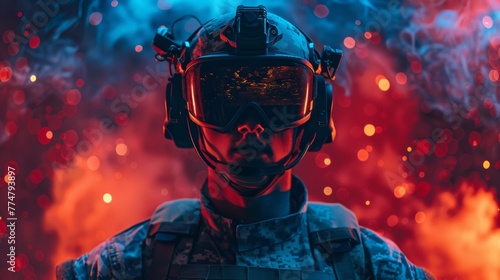 A man in a military uniform with goggles and helmet, AI photo