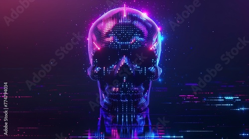 Skull, abstract neon background.