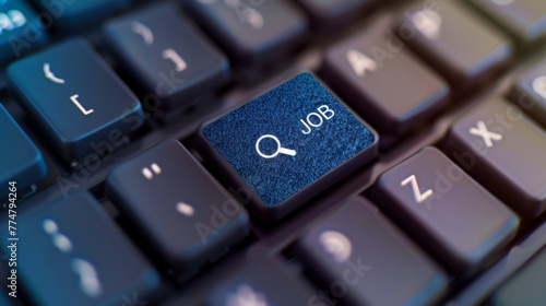 A blue "Find Job" key on a white computer keyboard.