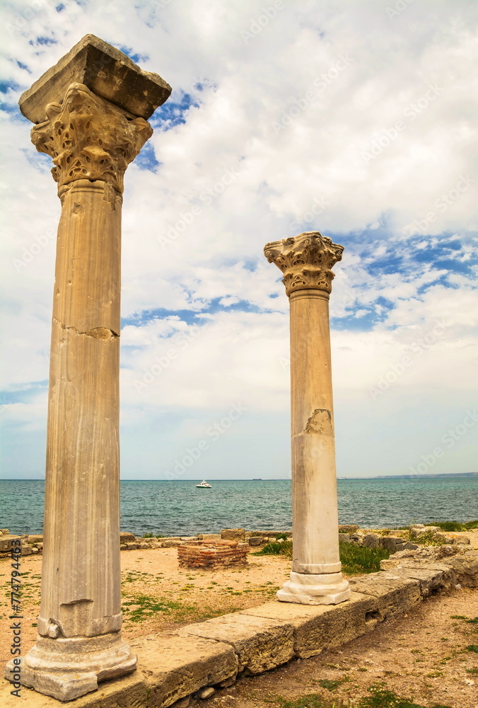 Ruins of an ancient ancient city on the background of the sea Ruins of an ancient ancient city on the background of the sea