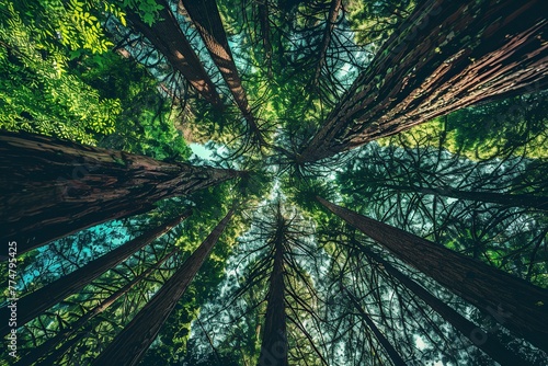 Gazing Up at Towering Forest Trees