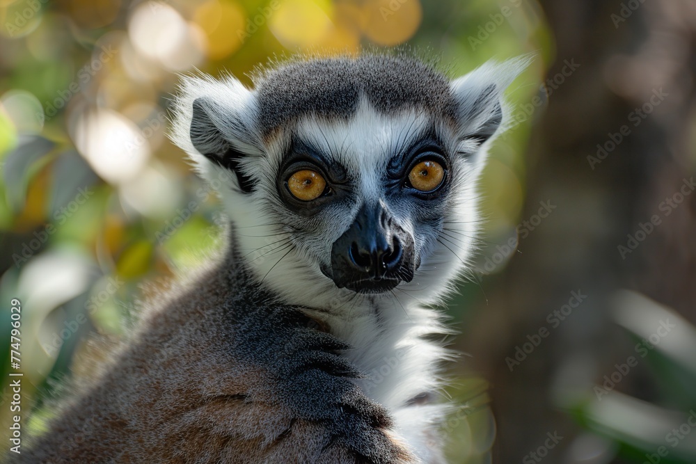 Obraz premium Close Up of a Ring-Tailed Lemur in a Cage