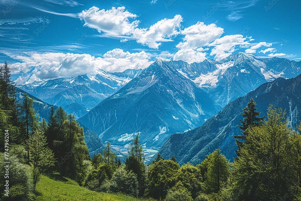 Mountain Range With Trees in Foreground