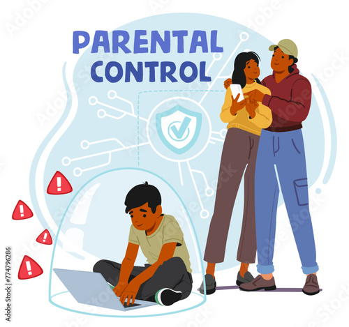 Parent Characters Use Control Tools To Help Safeguard Kid Online By Filtering Content, Limiting Screen Time