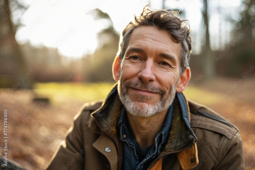 Portrait of a smiling middle-aged man in autumn park. Portrait of a smiling middle-aged man in autumn park.