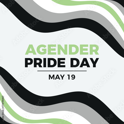 Agender Pride Day poster vector illustration. Waving abstract agender pride flag frame vector illustration. Template for background, banner, card. May 19 every year. Important day