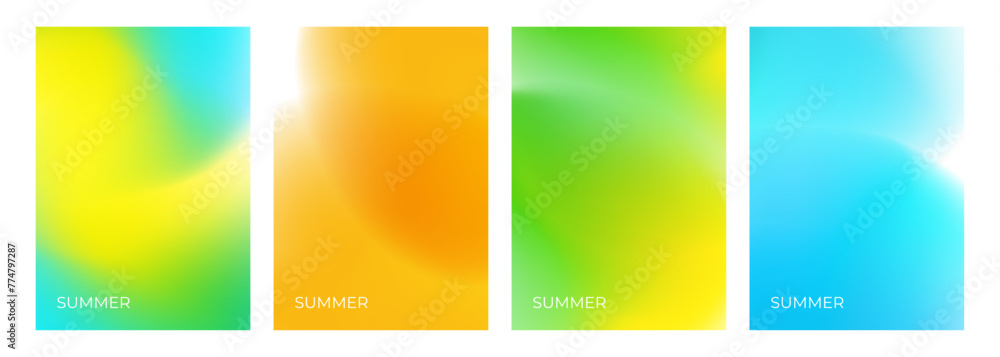 Fototapeta premium Set of summertime blurred backgrounds. Summer theme color gradients for creative seasonal graphic design. Vector illustration.