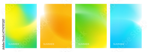 Set of summertime blurred backgrounds. Summer theme color gradients for creative seasonal graphic design. Vector illustration.