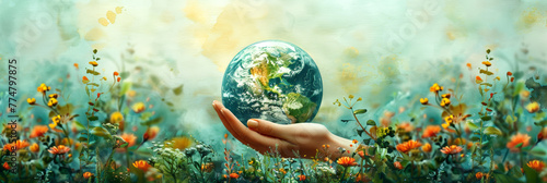 A hand-drawn postcard with a picture of the planet dedicated to Earth Day. Environmental protection concept. Banner with copy space.