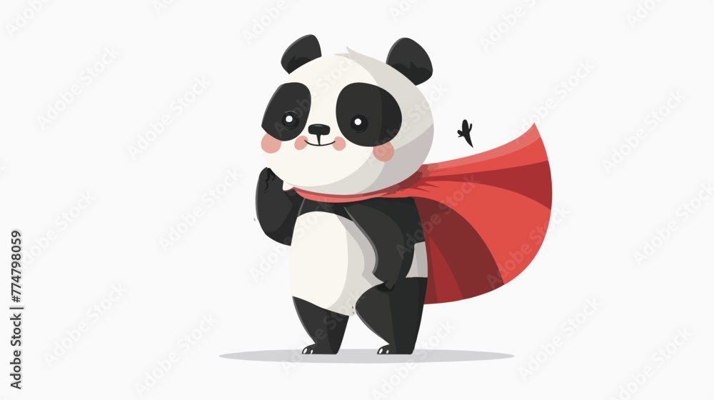 Superhero panda posing with a red cloak flat v