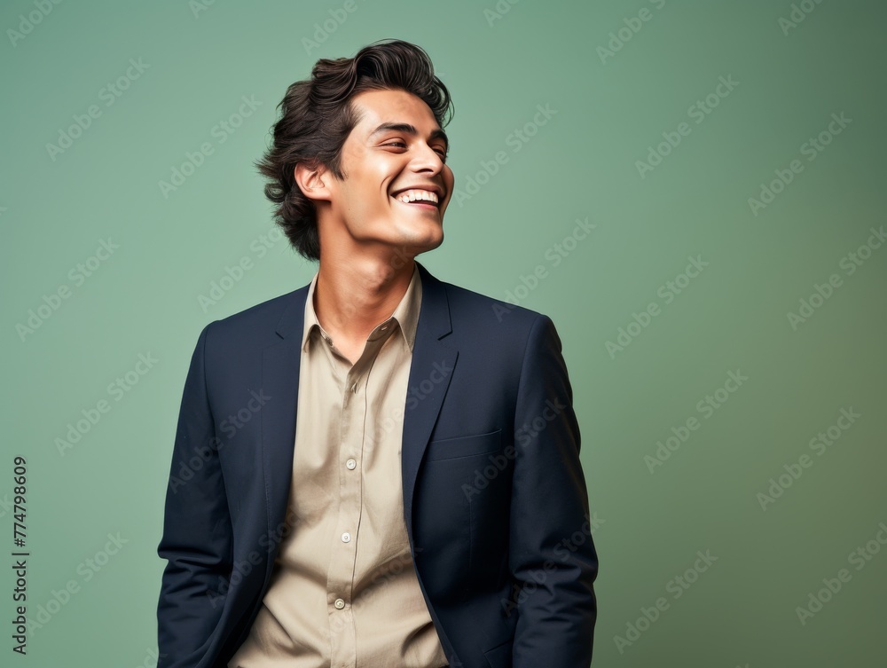 Smiling Man in Suit and Tan Shirt Smiling Man in Suit and Tan Shirt