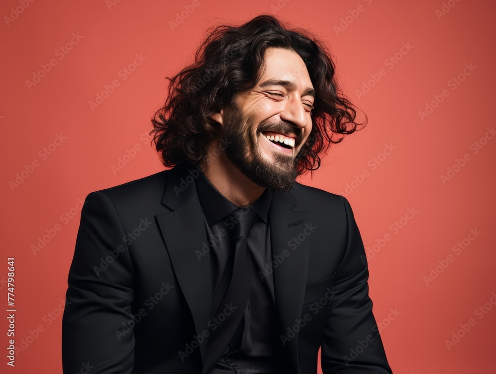 Smiling Man With Long Hair in Suit Smiling Man With Long Hair in Suit