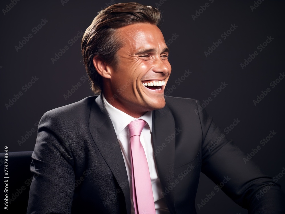 Smiling Man With Long Hair in Suit Smiling Man With Long Hair in Suit