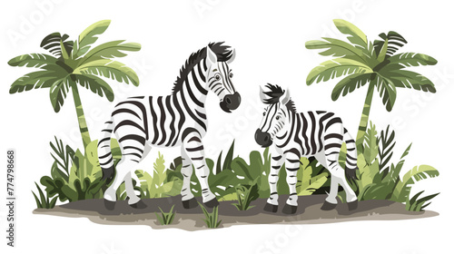 Two zebras in the jungle flat vector isolated